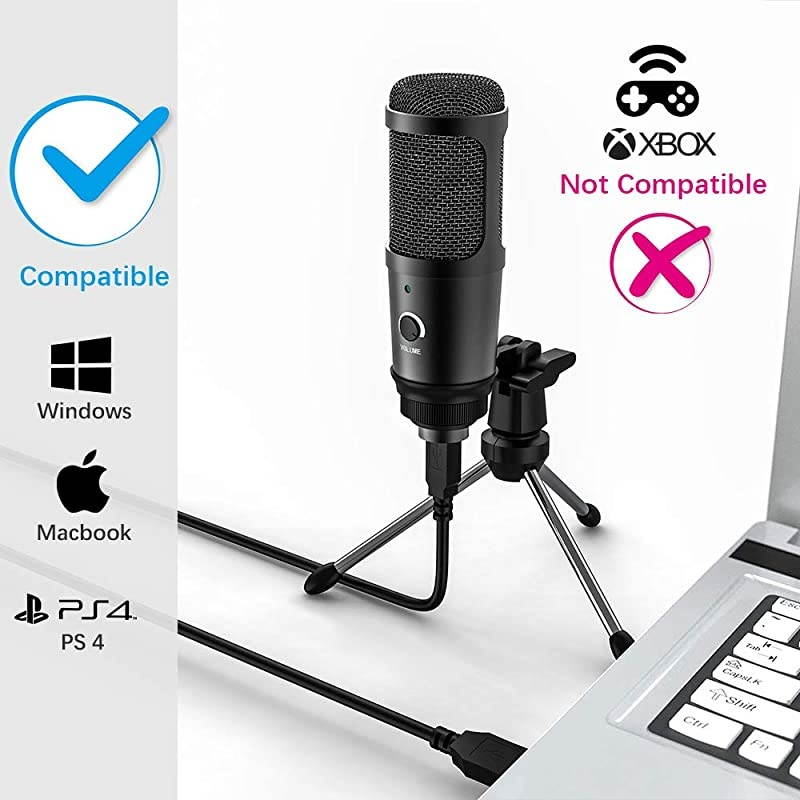 USB Microphone, Microphone for Computer Metal Condenser Recording Microphone for PS4 Mac Windows Computer Desktop Microphone for Gaming Podcast Streaming YouTube Chatting