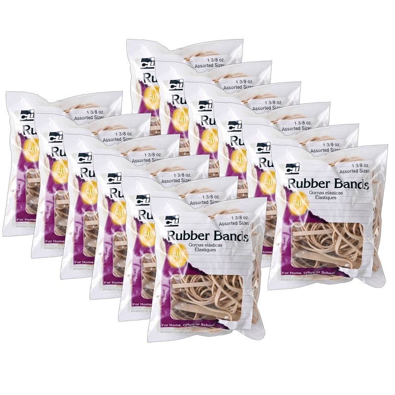 12pk Rubber Bands Natural Color - Charles Leonard