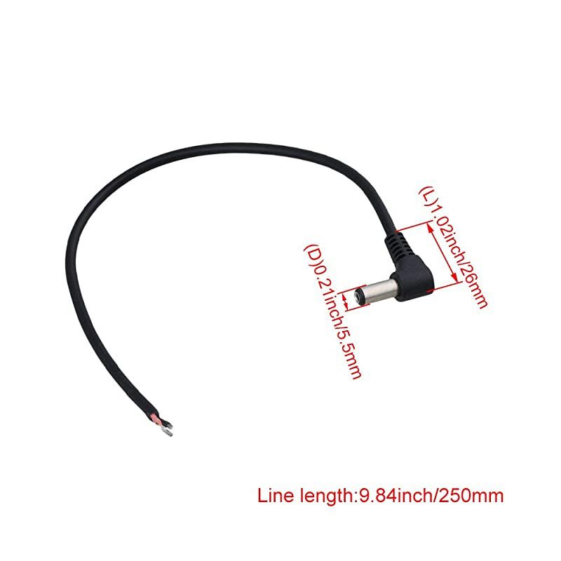 10 x DC Power Right Angle Barrel Male Jack Plug with Wire PC DIY 55 x 21mm