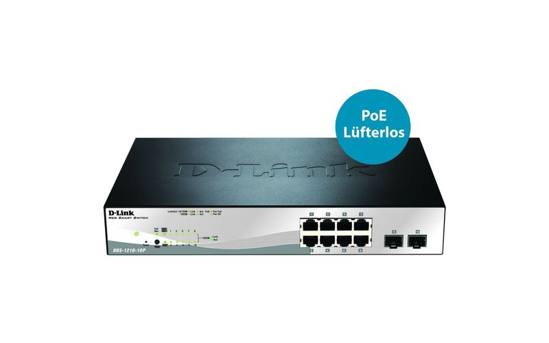 D-Link DGS-1210-10P Web Smart Switch - 10 Ports - Manageable - 8 x 10/100/1000 PoE Ports + 2 x Gigabit SFP Ports