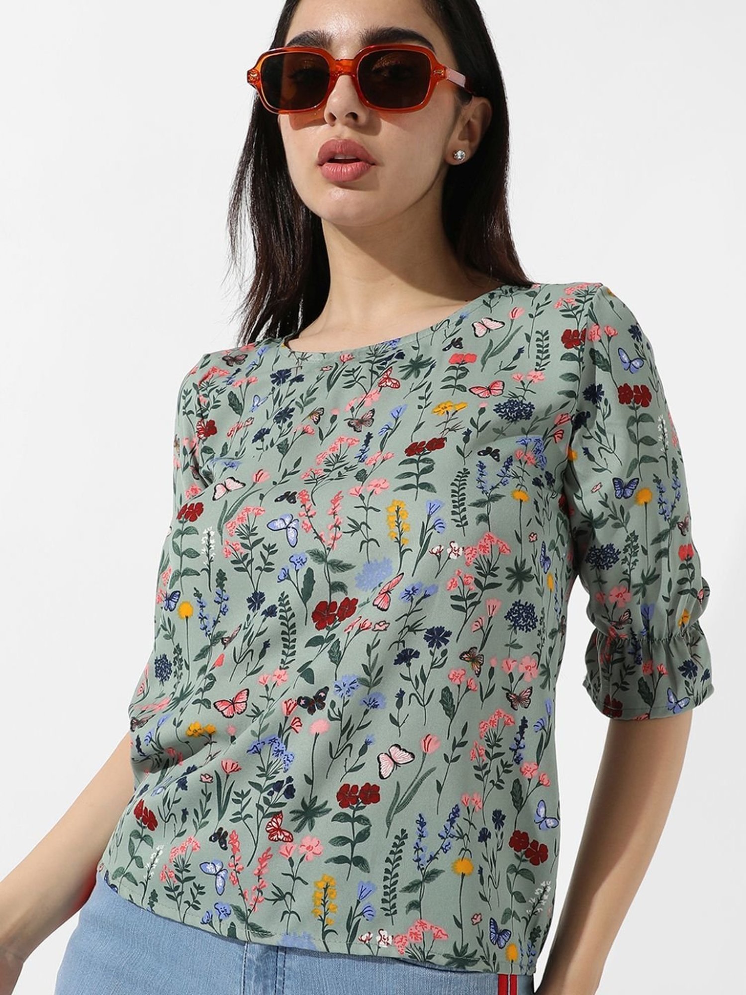 Campus Sutra Green Printed Top