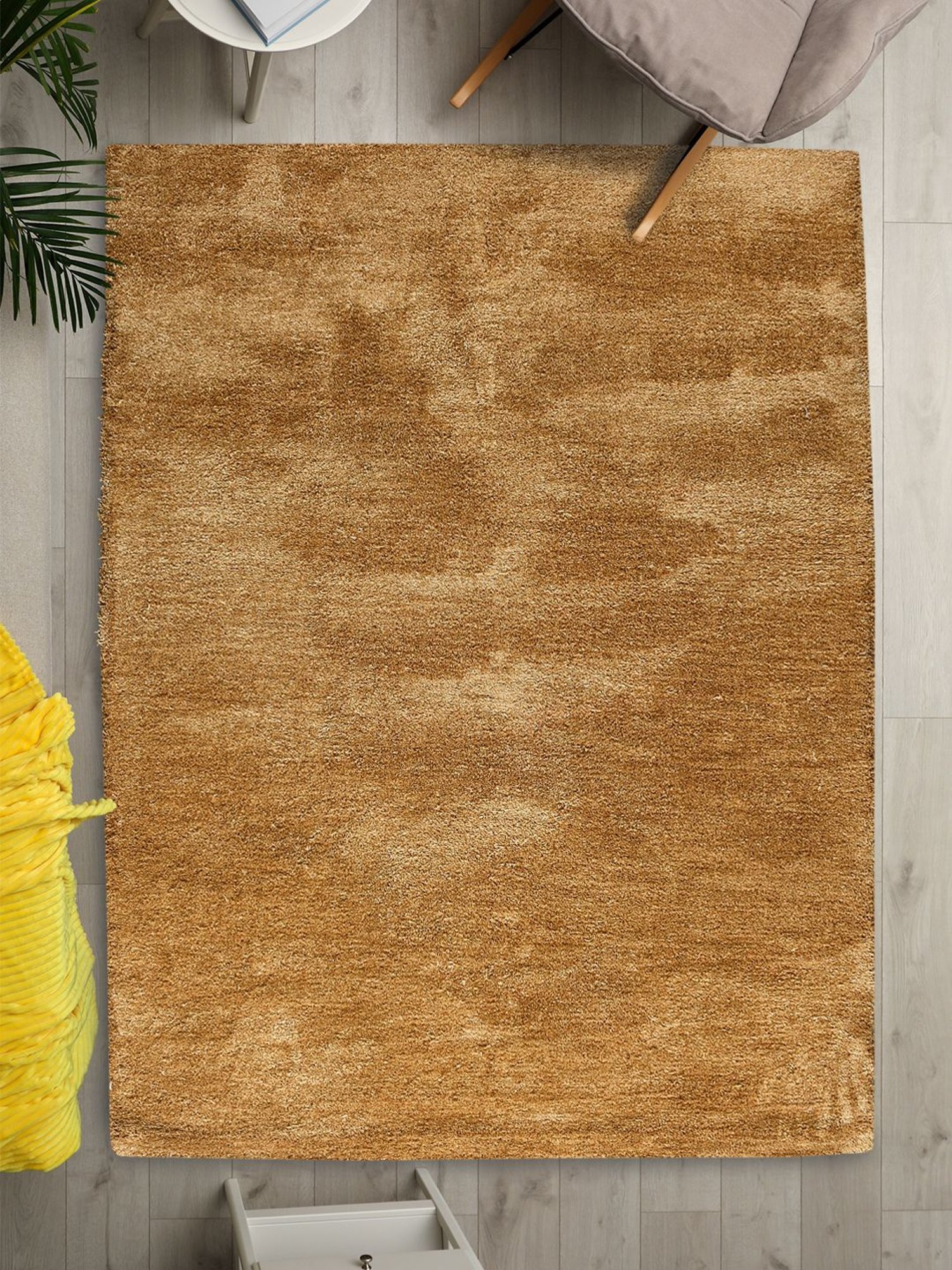 Saral Home Self Design Gold Microfibre Anti Skid Carpet