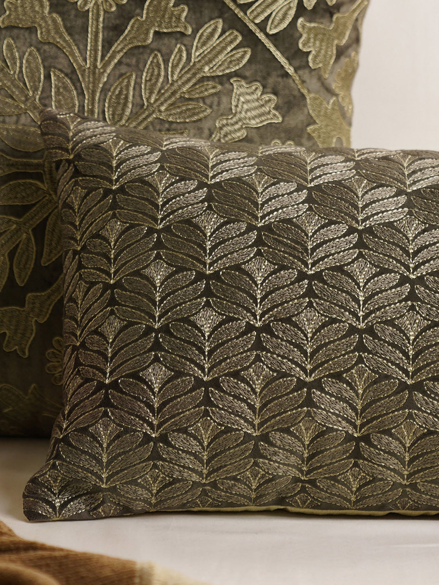 Pure Home and Living Brown
 Velvet Embroidery Cushion Cover