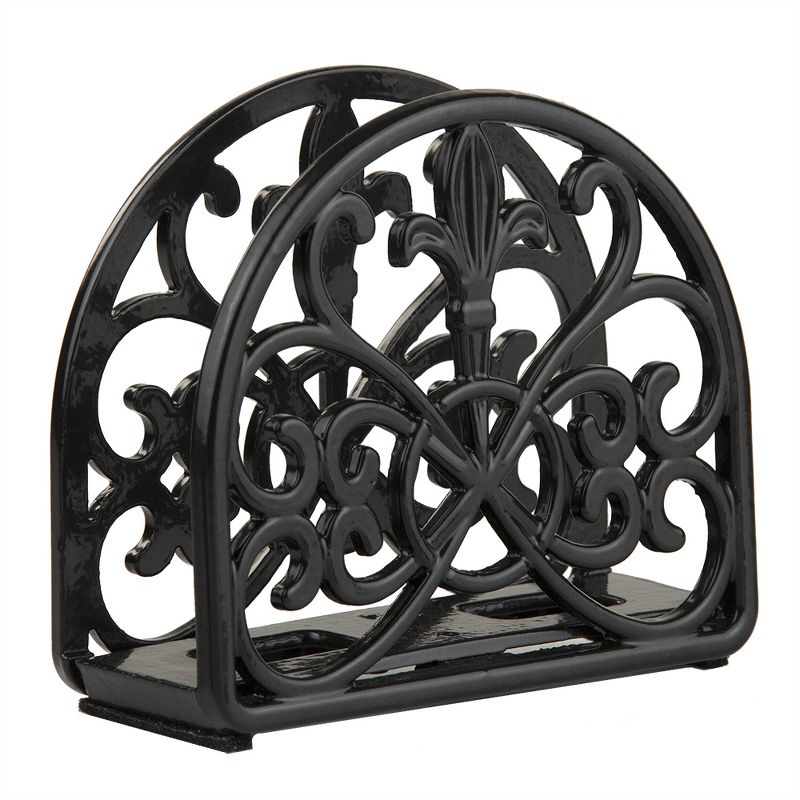 Home Basics Cast Iron Fleur De Lis Napkin Holder, Black