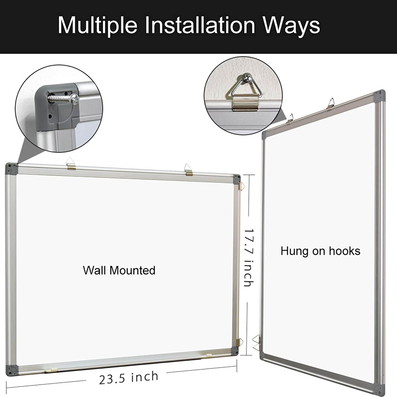 Magnetic White Board 24 x 18 Dry Erase Board Wall Hanging Whiteboard with 3 Dry Erase Pens, 1 Dry Eraser