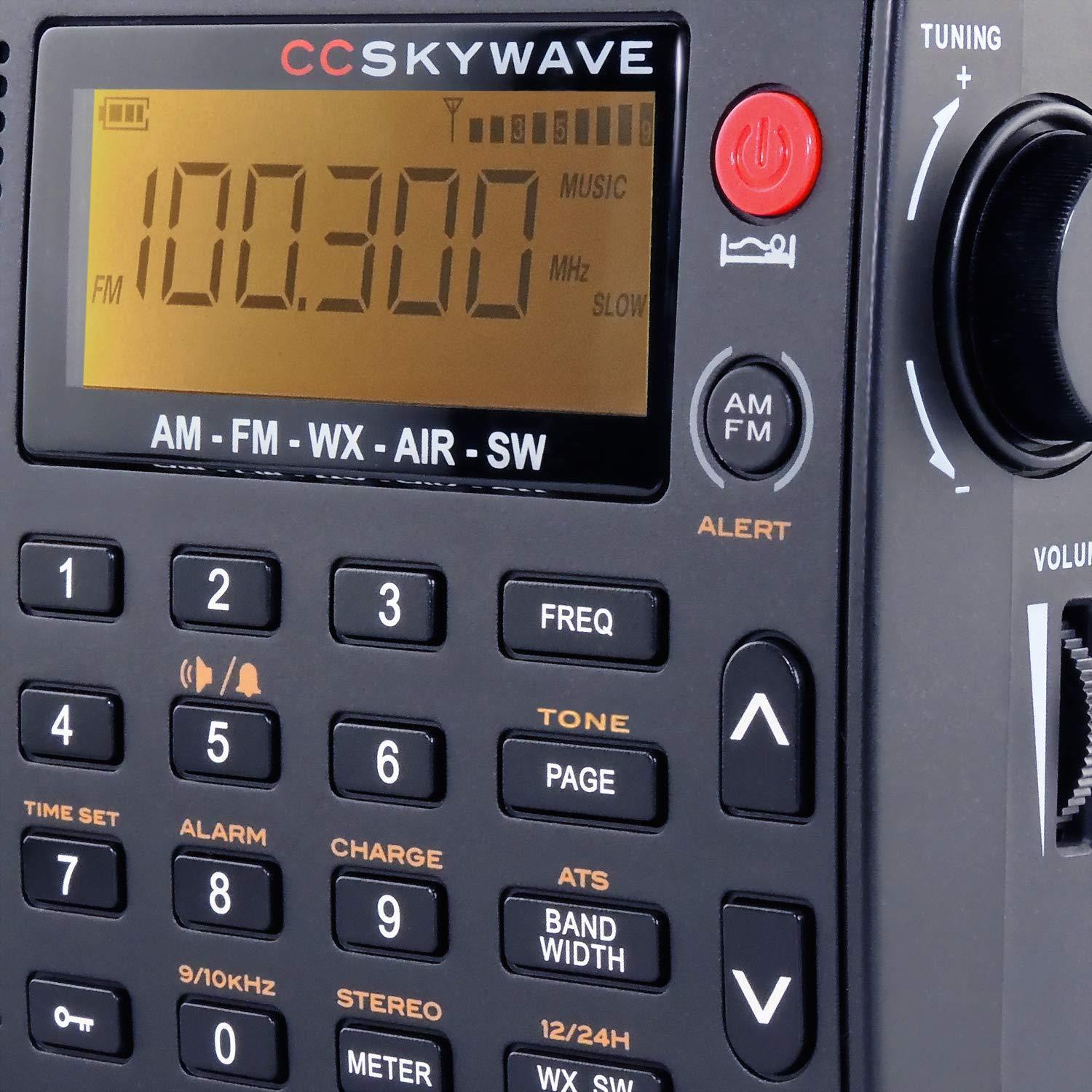 c crane cc skywave am, fm, shortwave, weather and airband portable travel radio with clock and alarm