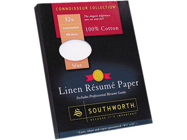 Southworth RD18BCFLN 100% Cotton Premium Linen Resume Paper, 32 lbs., 8-1/2 x 11, Blue, 100/Box