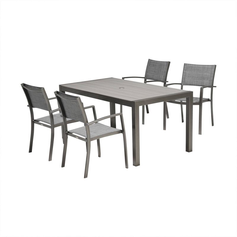 5pc Solana Outdoor Aluminum Dining Set in Cosmos Gray Finish with Wood Top - Armen Living