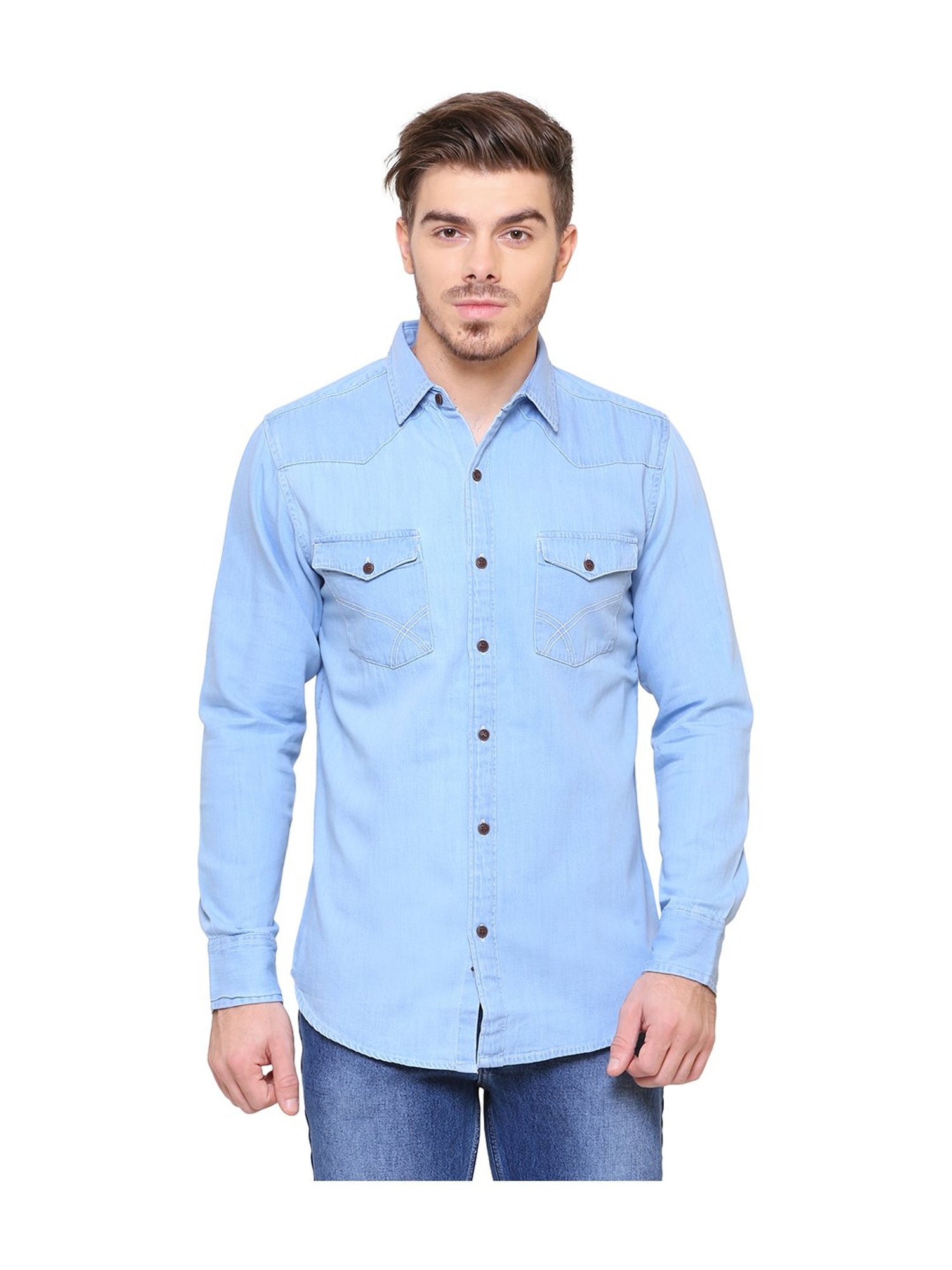 Southbay Light Blue Solid Slim Fit Shirt