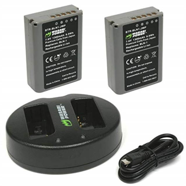 wasabi power battery 2pack and dual usb charger for olympus bln1, bcn1 and olympus omd em1, em5, pen ep5