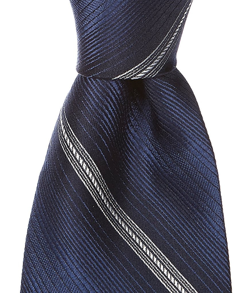 Roundtree & Yorke Big & Tall Carlisle Stripe Traditional 3 3/8#double; Silk Tie