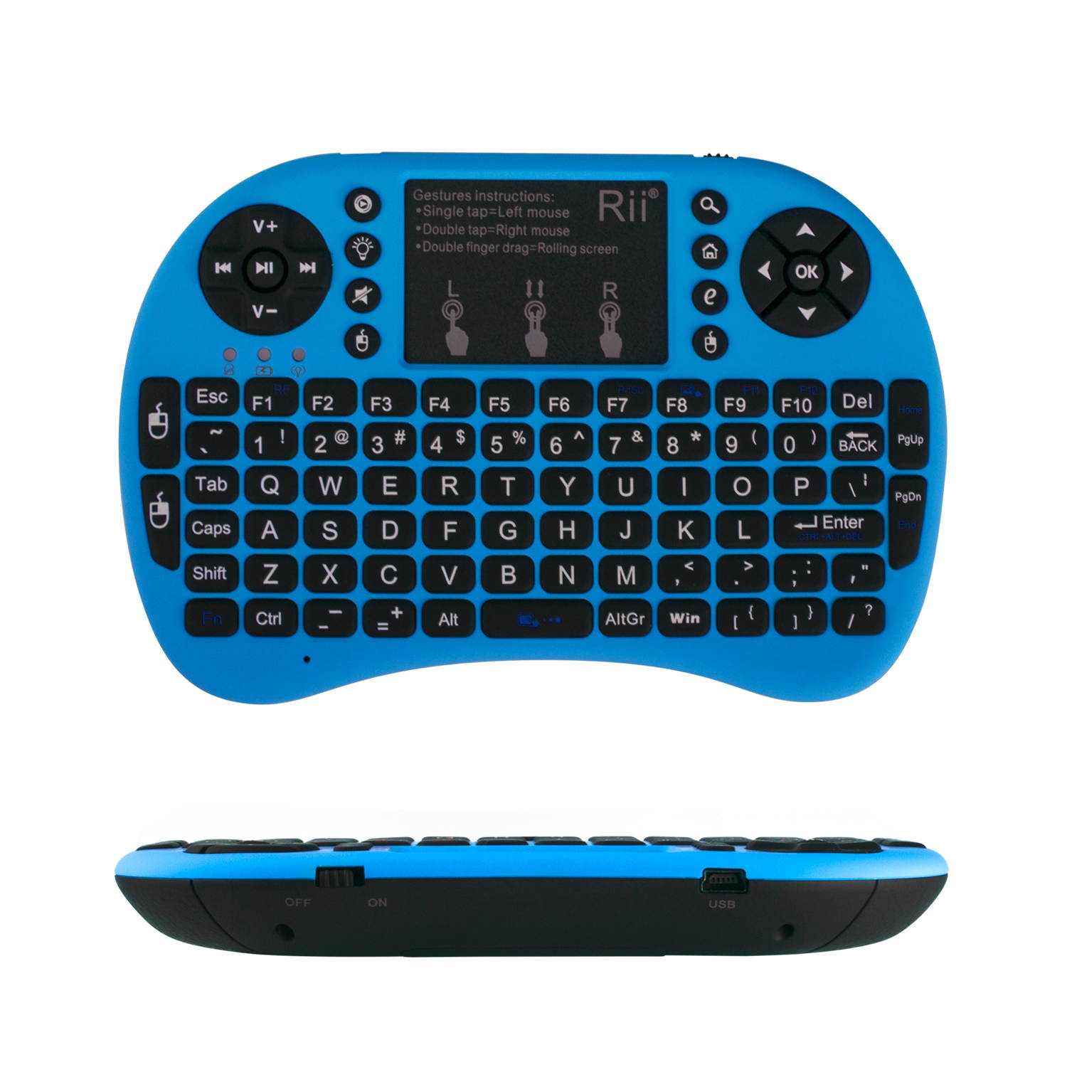 Rii i8+ Mini Bluetooth Keyboard with Touchpad & QWERTY Keyboard, Backlit Portable Wireless Keyboard for Smartphones laptop/PC/Tablets/Windows/Mac/TV/Xbox/PS3/Raspberry Pi (Blue)