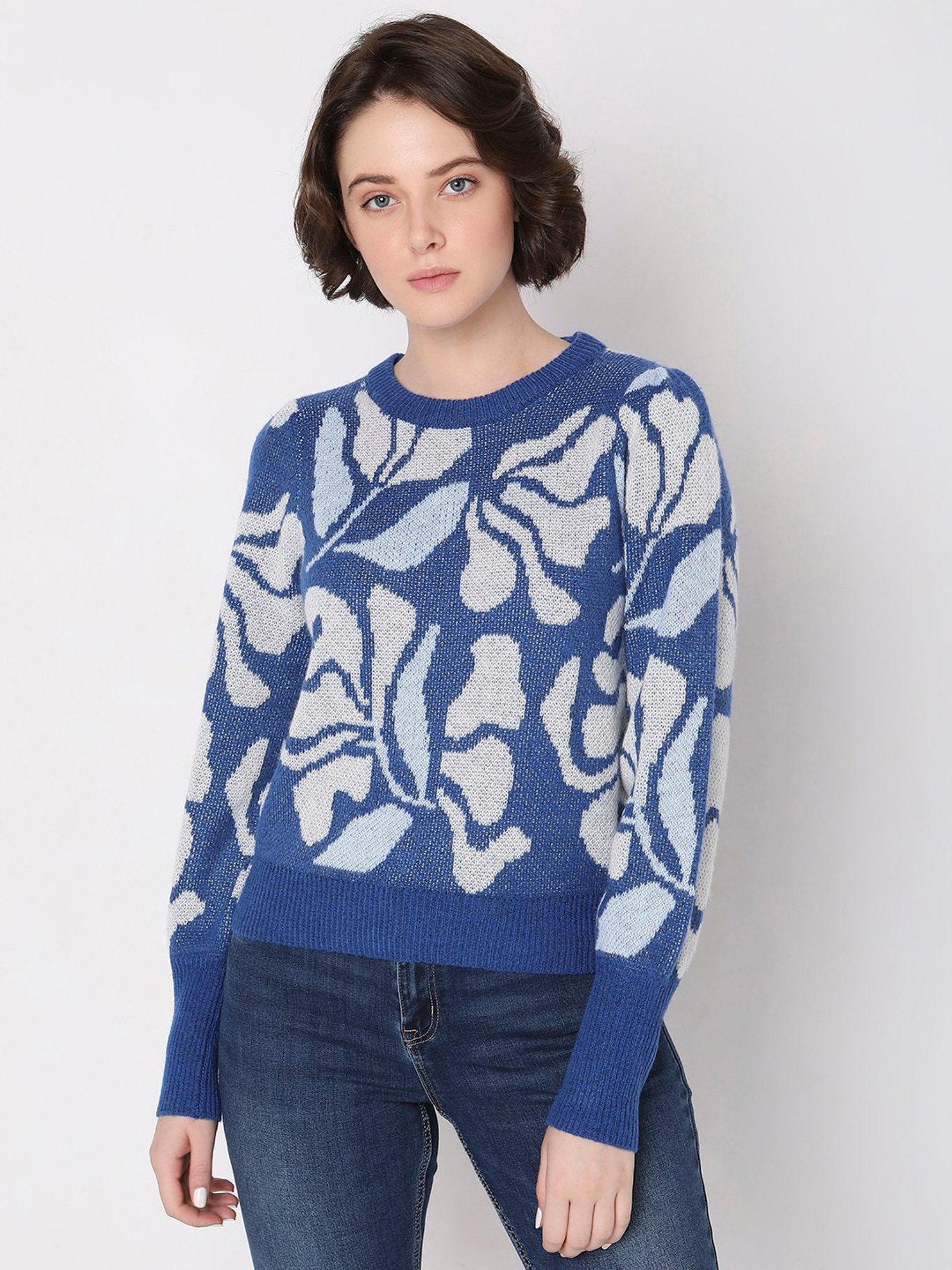 Vero Moda Blue & White Printed Pullover