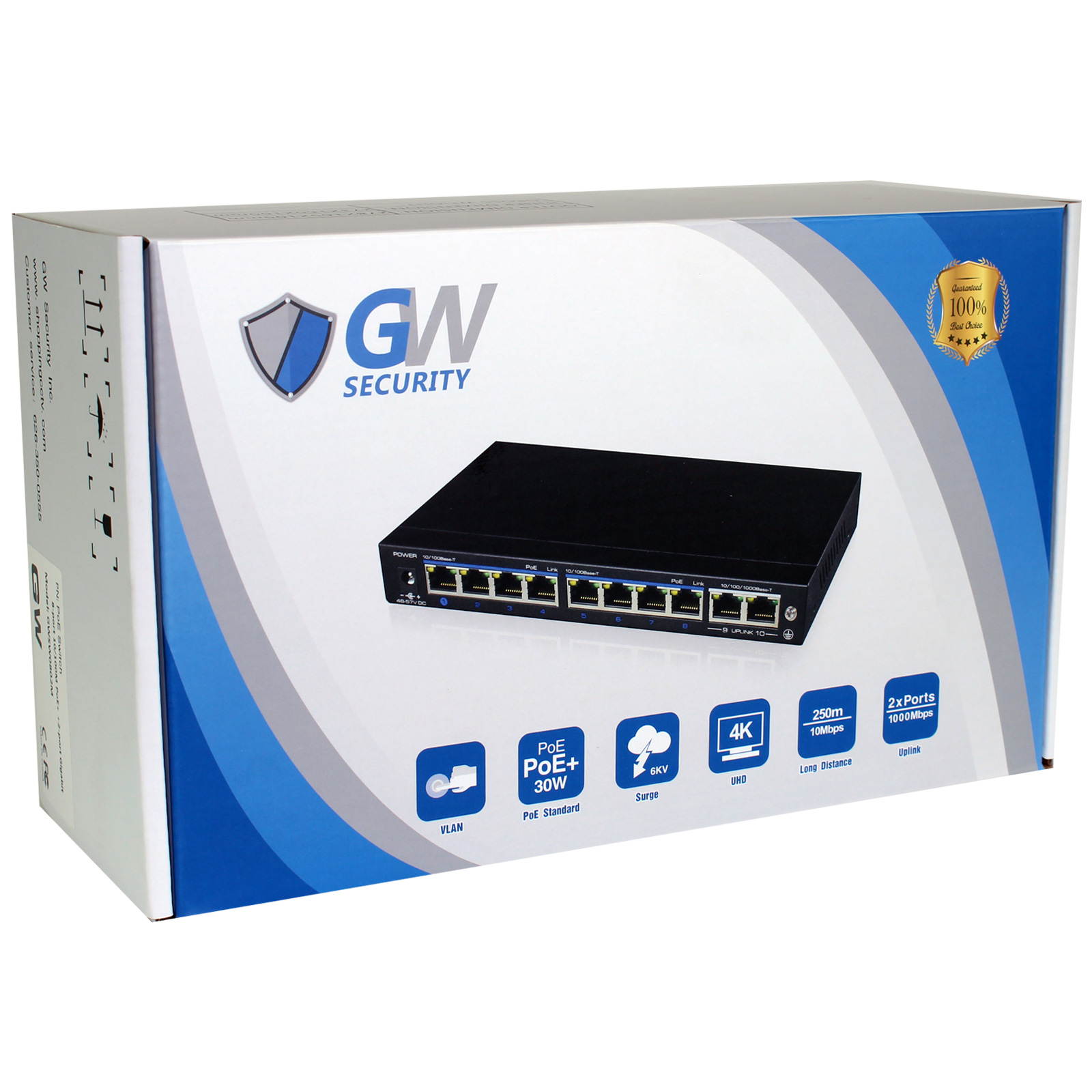 GW SW0802M PoE Switch 10-Port with 8-Port PoE , Designed for IP PoE Camera System and NVR , Supports up to 8 PoE IP Cameras