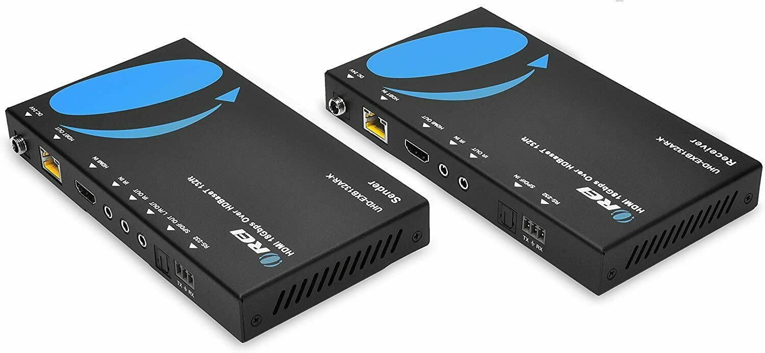 4K HDMI Extender Balun by OREI - HDBaseT UltraHD 4K @ 60Hz 4:4:4 Over Single CAT5e/6/7 Cable with HDR, ARC, CEC & IR Support, RS-232 - Up to 130 Ft @ 4K - Audio Out - Power Over Cable - 230 Ft @ 1080P