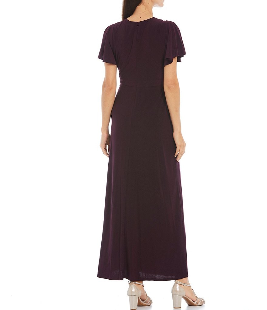 Jkara Petite Size 3/4 Sleeve Lined Illusion Crew Neck Beaded Gown