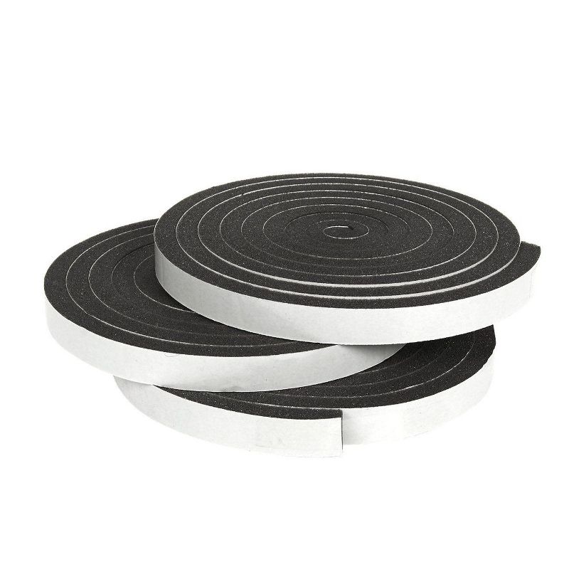 Juvale 3 Pack Black Adhesive Weather Stripping Weatherstrip Foam Tape, 10 feet Length