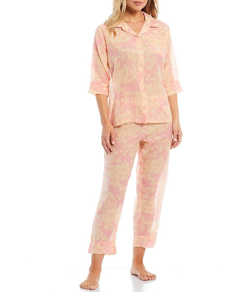 Papinelle Hydrangea Printed Woven Button-Front Top & Shorts Coordinating Pajama Set