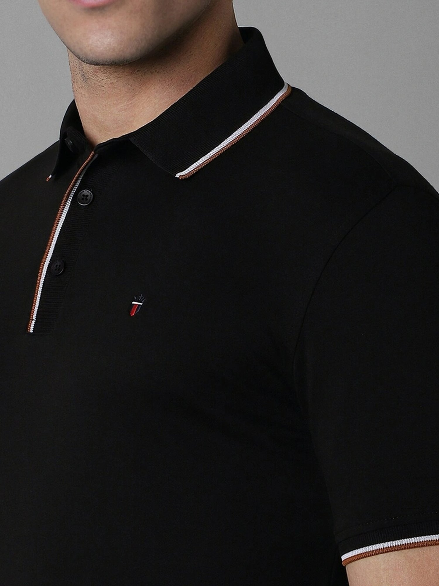 Louis Philippe Black Cotton Slim Fit Polo T-Shirt