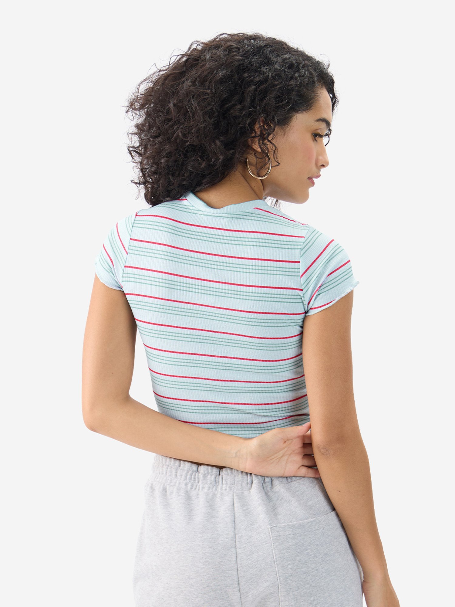The Souled Store Light blue Striped Crop Top