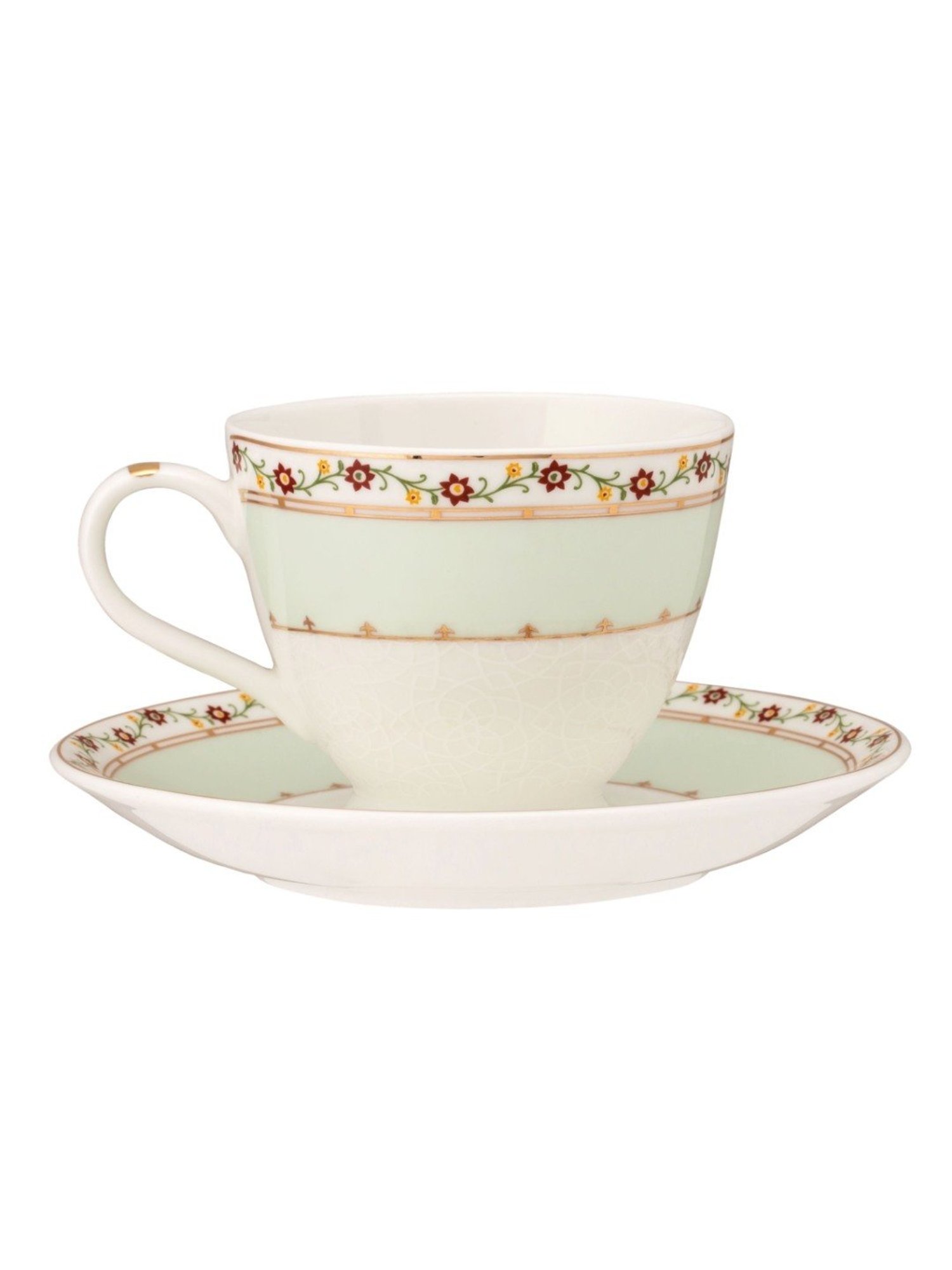 JCPL Fine Printed Green Ceramic Cup & Saucer 180 ml - Set of 12