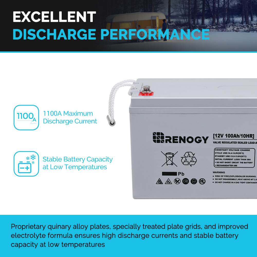Renogy 12V 100Ah Deep Cycle AGM Battery w/Battery Box for RV, Solar Marine and Off-grid Applications