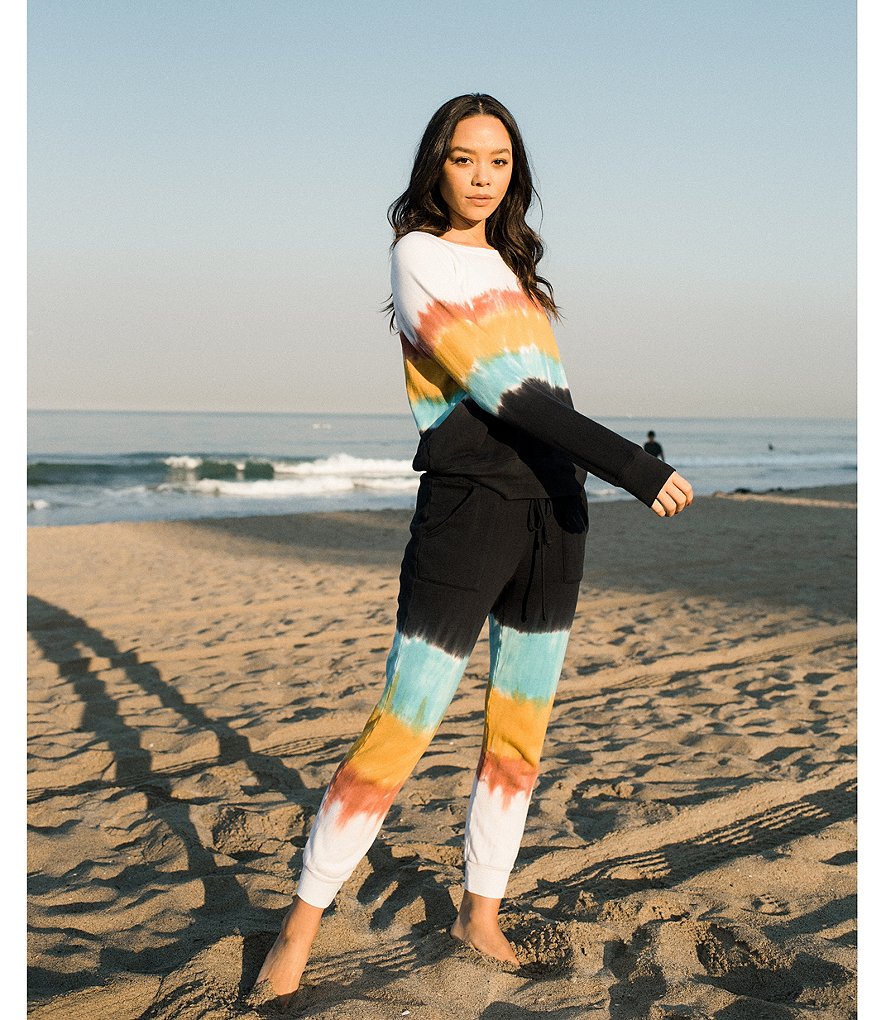 JALA Rainbow Tie-Dye French Terry Fleece Jogger Coordinating Lounge Pants