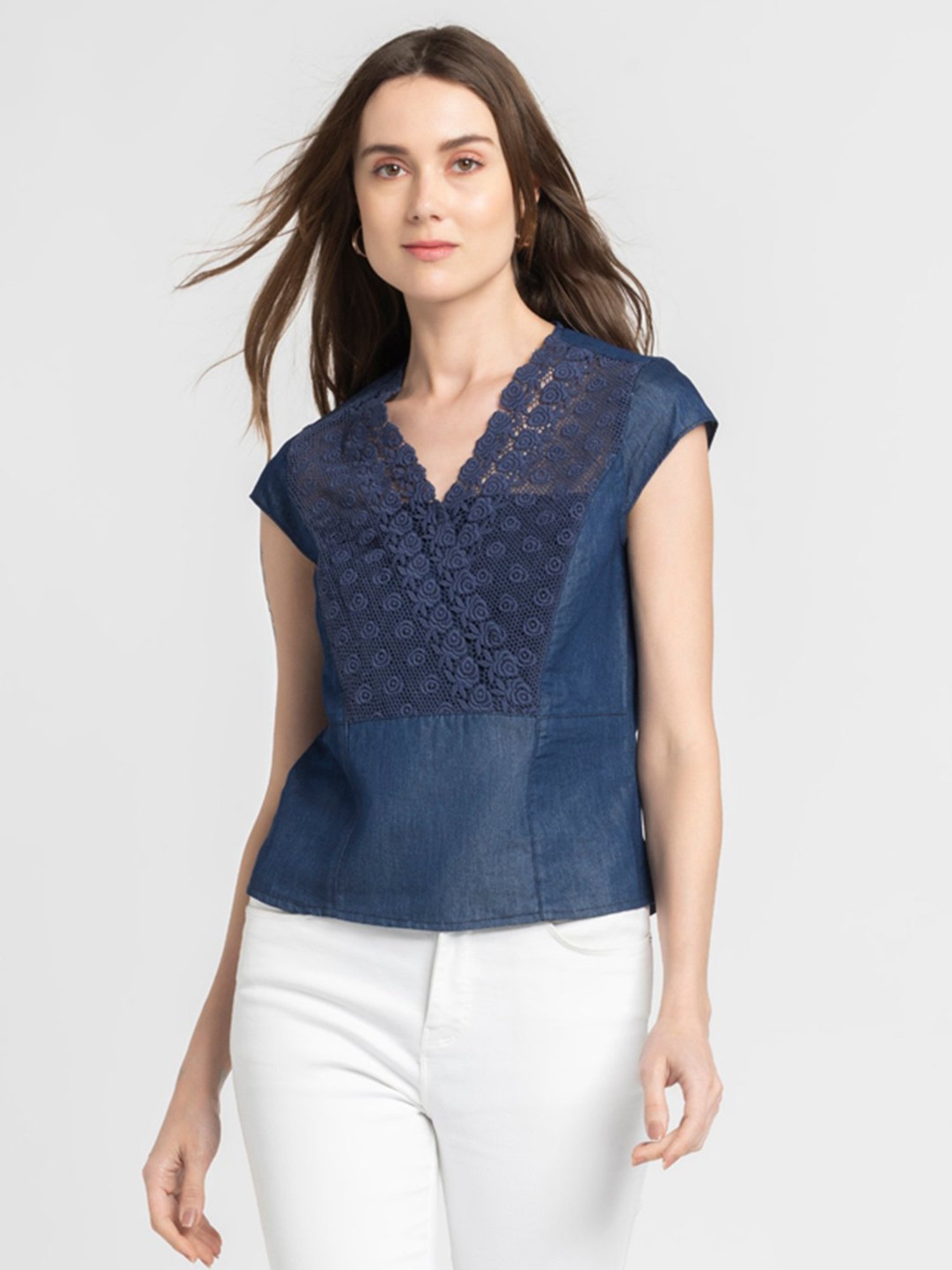 SHAYE Blue Lace Top
