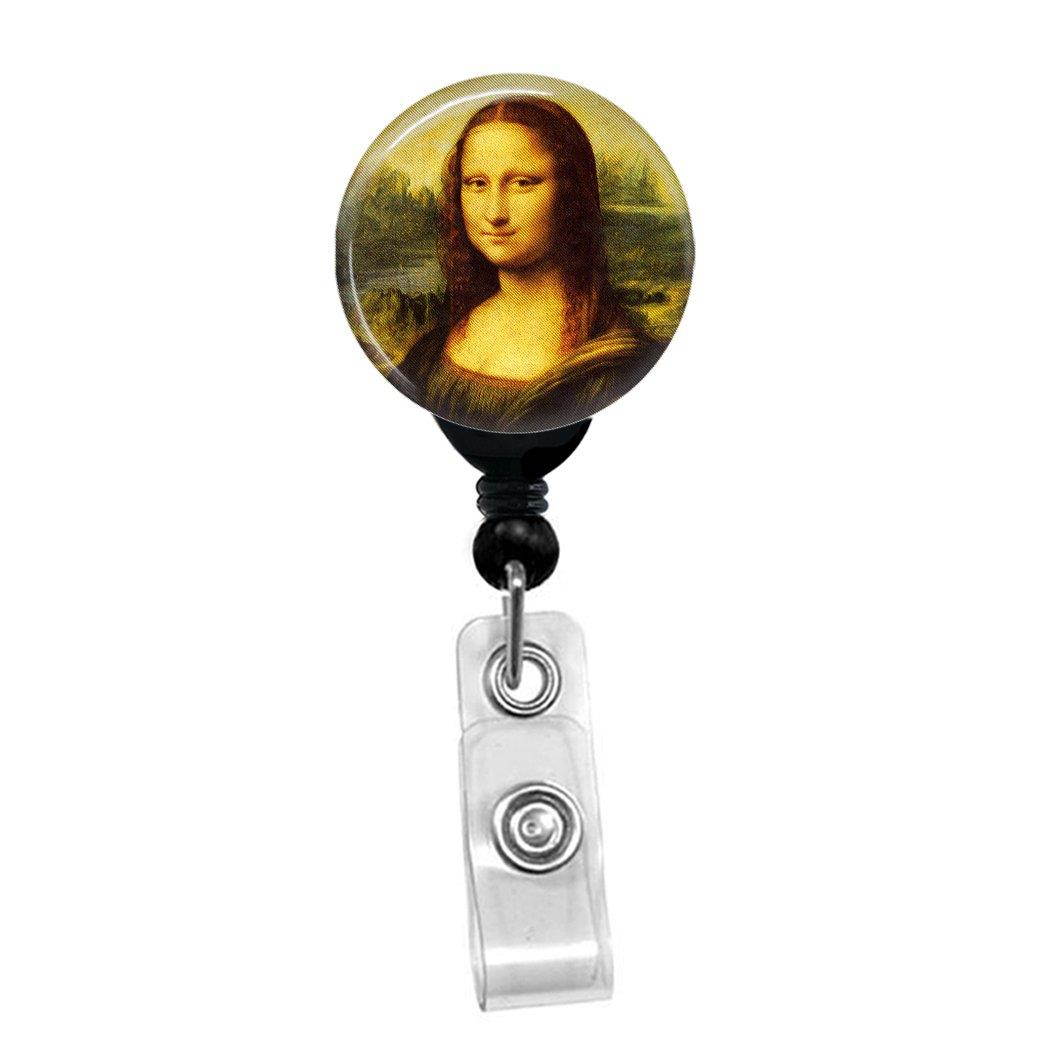 Leonardo Da Vinci - Mona Lisa - ID Name Tag Custom Retractable Badge Holder - Nurse Badge Reel (Black Badge Reel Spring Pinch Clip)