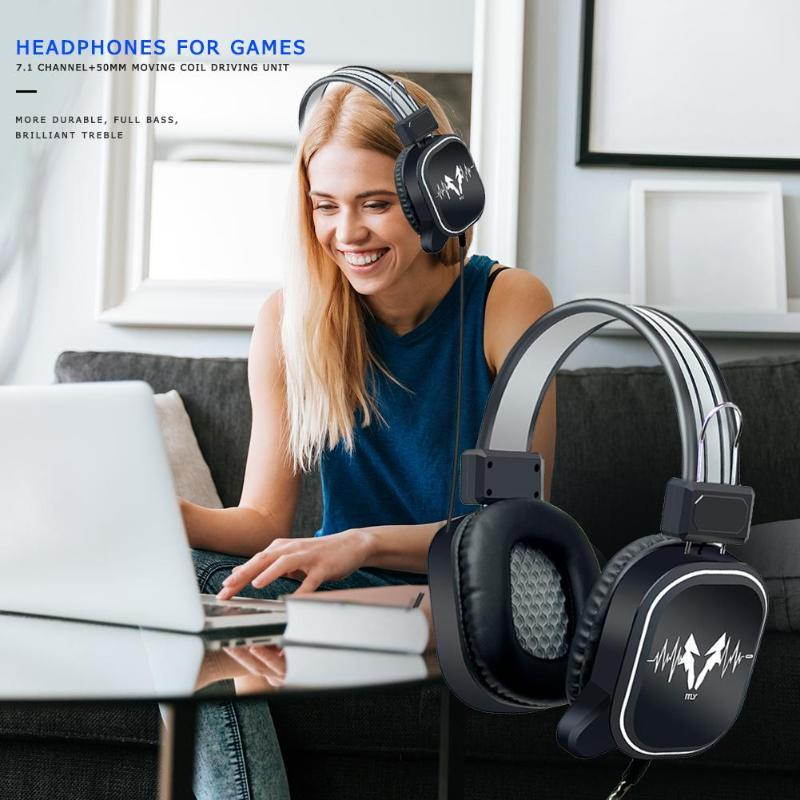 USB Wired Gaming Headphone LED RGB Lighting Over-Ear Gamer Headset with Microphone for PC Laptop Xbox One PS4 Not glowing black gray