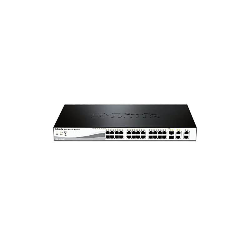 PoE+ Switch, 24 28 Port Fast Ethernet Managed Web Smart 2 Gigabit BASE-T and 2 Gigabit Combo BASE-T/SFP Ports (DES-1210-28P)