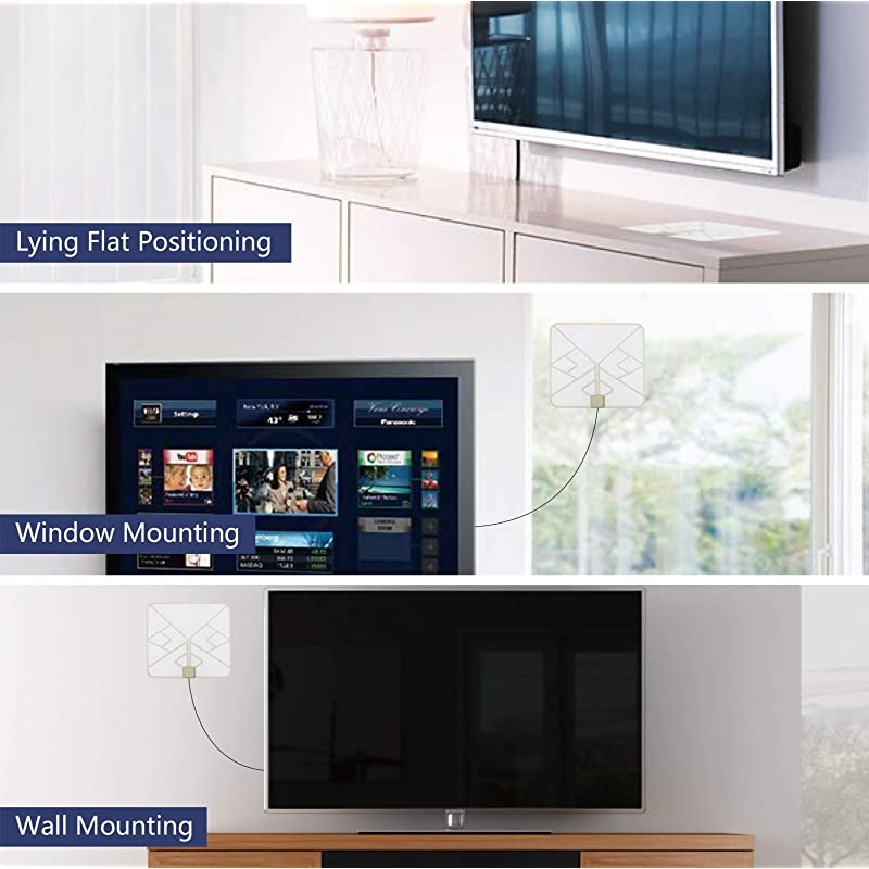 Indoor Window Hdtv Antenna Up to 4050 Miles RangeTransparentn Soft Design Support 4K 1080P VHF UHF Freeview Television Local Channelswitht Longer 165ft Coax Cable