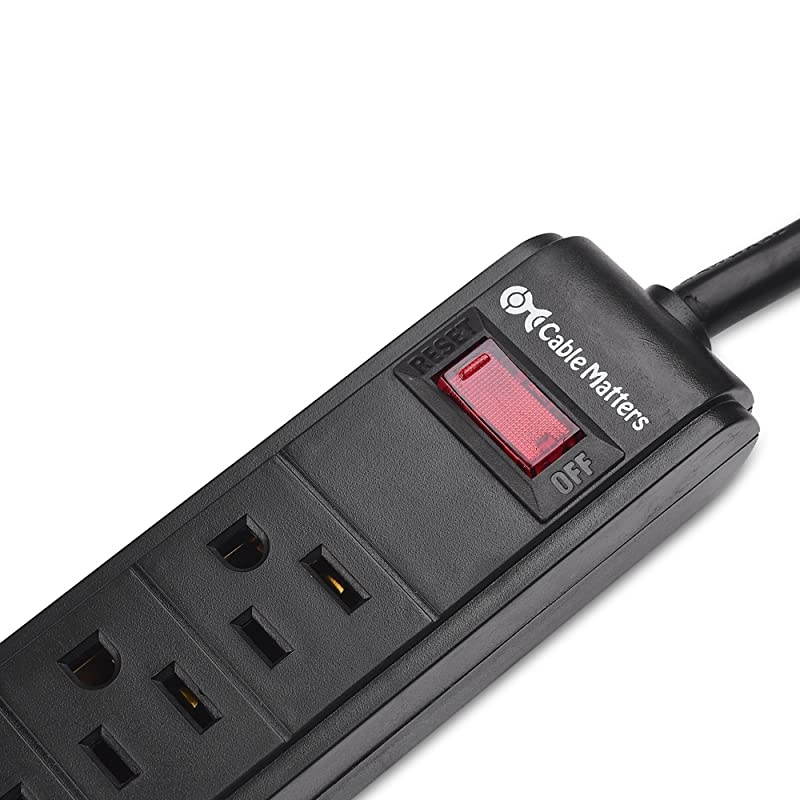 2Pack 6 Outlet Surge Protector Power Strip with USB Charging Ports 300 Joules with 8 Foot Power Cord in Black