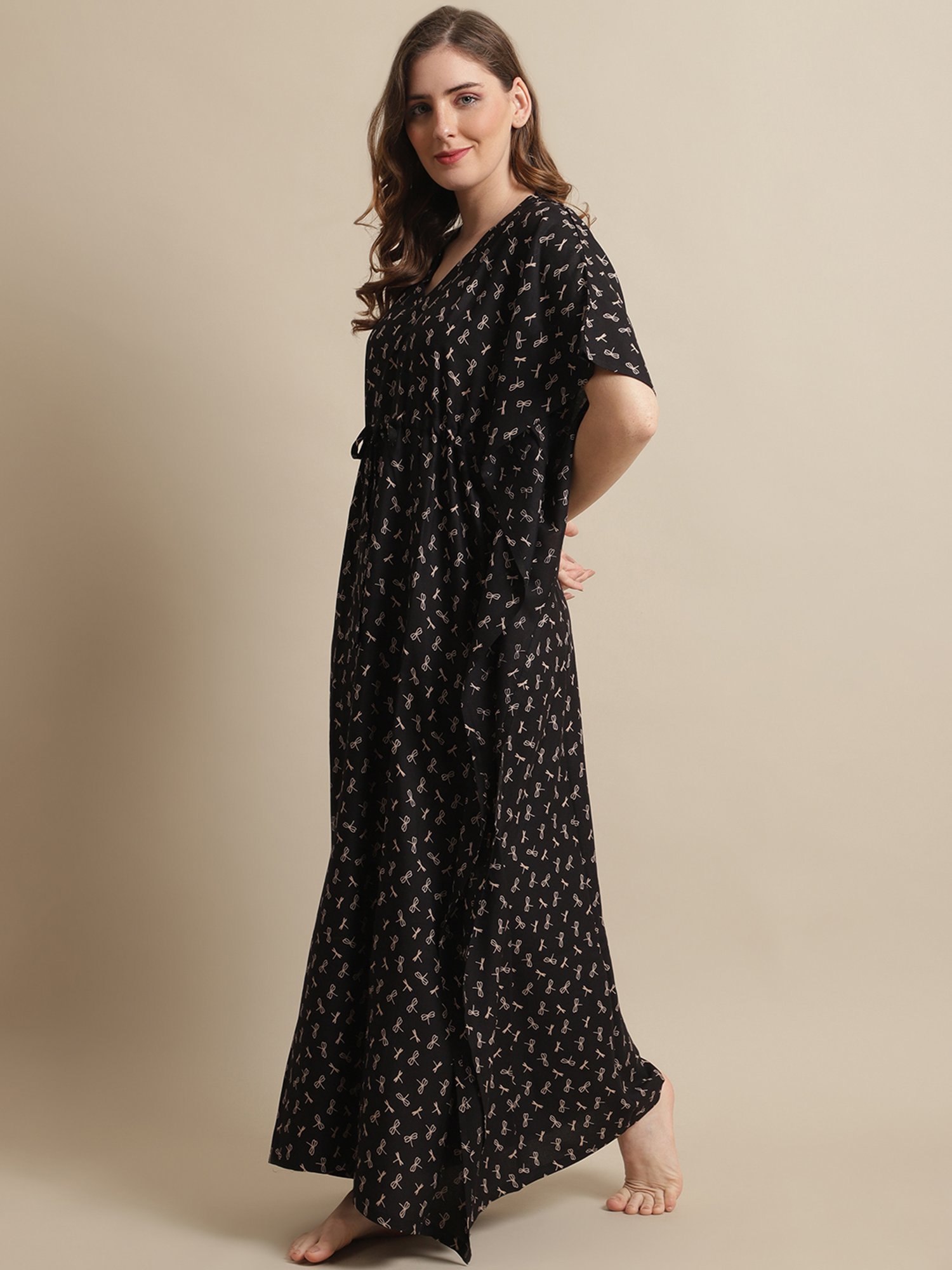 Boston Club Black Printed Kaftan