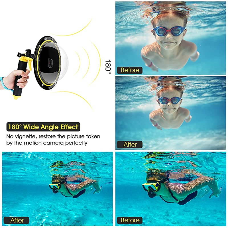 Gopro Dome Port Underwater 6 inches GoPro Diving Dome Port with Waterproof Cover Case + Floating Bobber Handle + Trigger for GoPro 765 Black