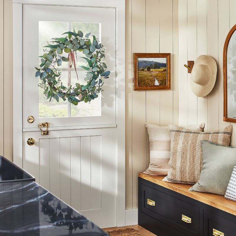 28" Artificial Eucalyptus Leaves and Flower Petal Wreath White - Threshold™ designed with Studio McGee