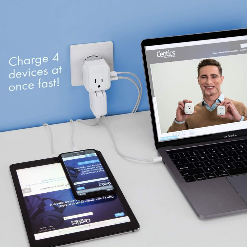 PAK-ME Israel, Jordan, Middle East Travel Adapter Set | Type C, G, H - USB & USB-C Ports + 2 US Outlets