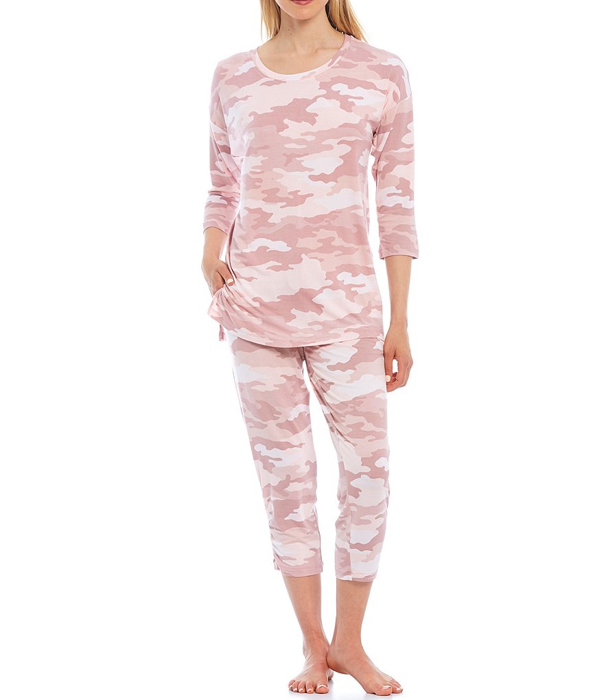 VAN WINKLE & CO. Camouflaged Print Ankle-Length Jersey Knit Sleep Pants