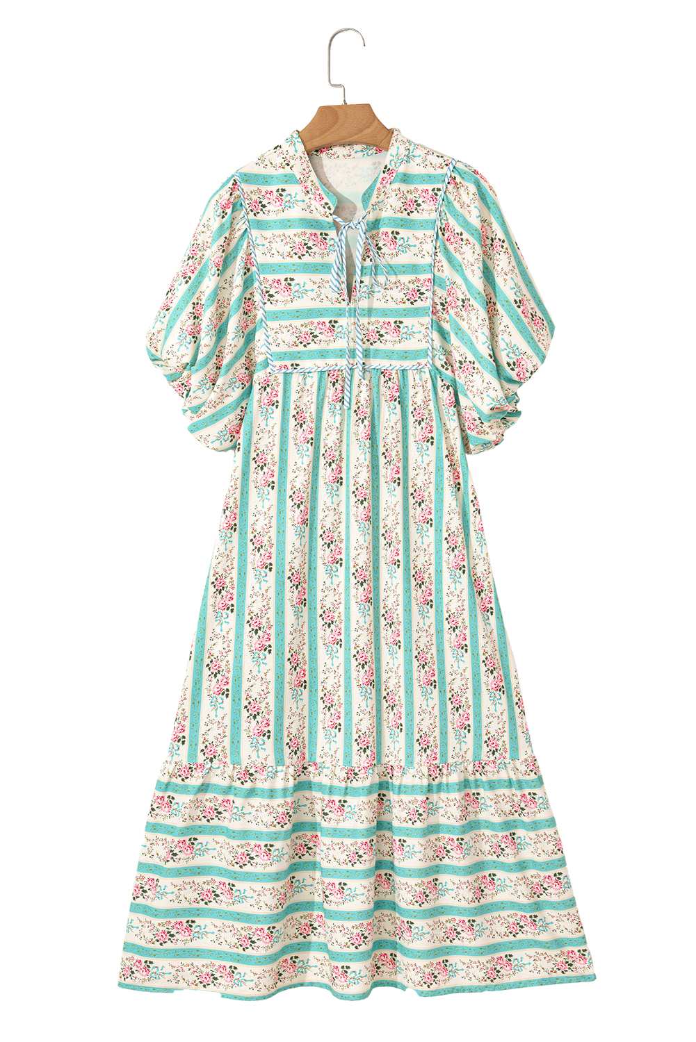 Multicolour Floral Print Split Neck Midi Dress