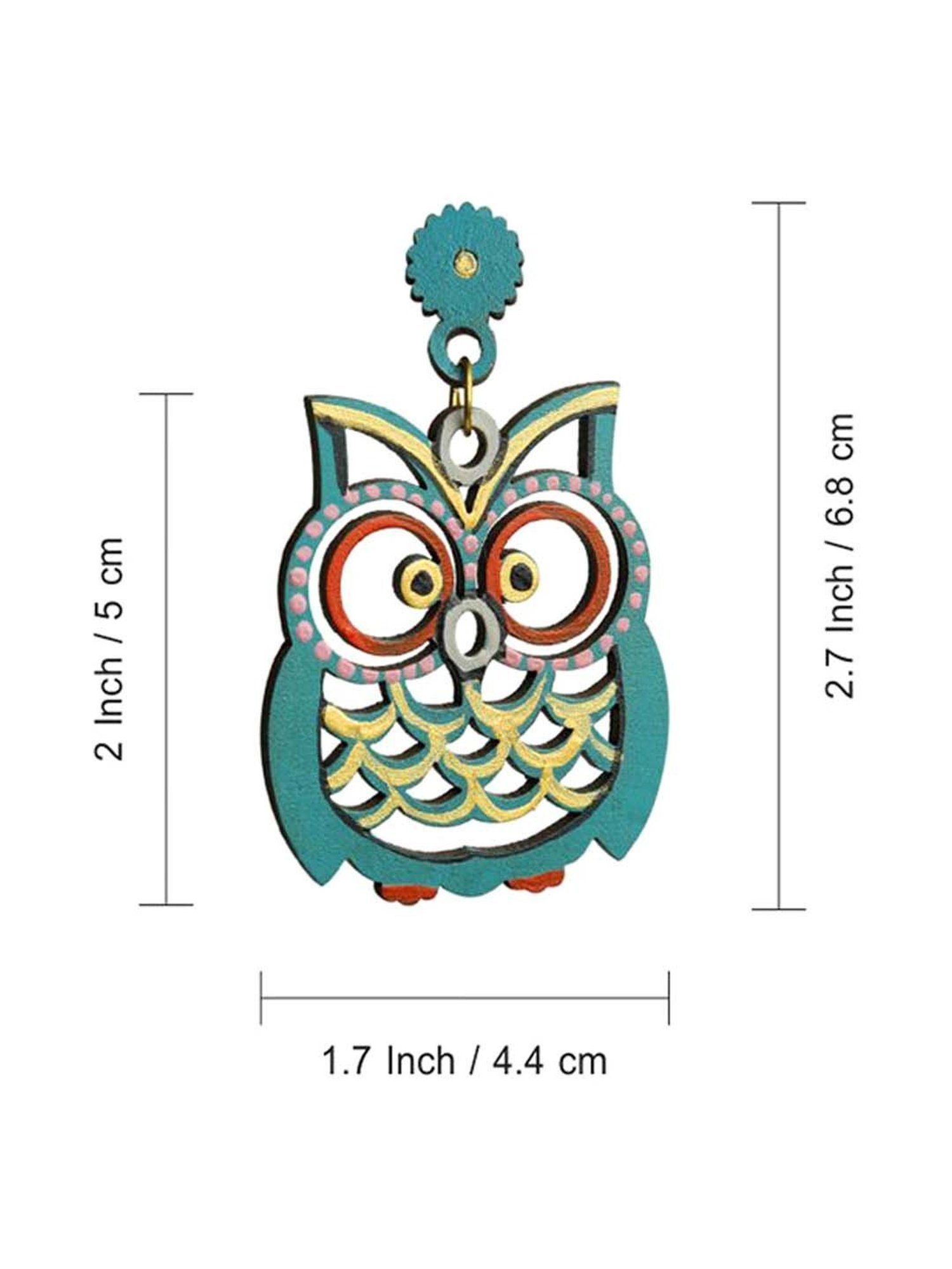 ExclusiveLane 'Symphony of Owls' Teal Blue Handpainted Earrings in Recycled Wood