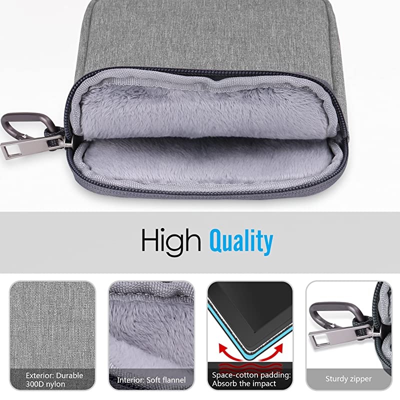 6 Inch Kindle Sleeve Case Fits for All-New Kindle 10th Generation 2019/Kindle Paperwhite 2018, Nylon Cover Pouch Bag for Kindle Voyage/Kindle (8th Gen, 2016)/Kindle Oasis 6" E-Reader, Light Gray