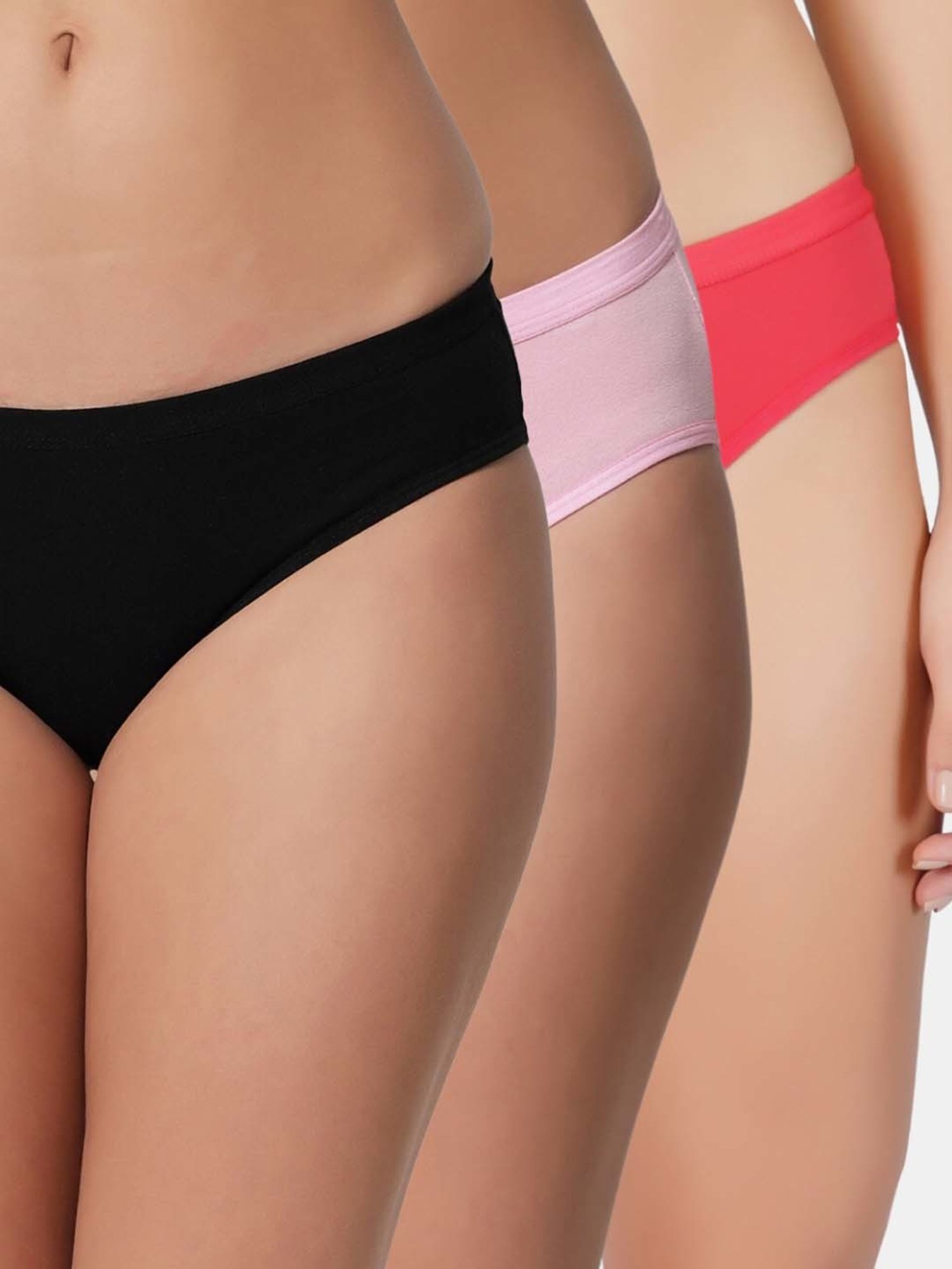 Bleeding Heart Black & Pink Plain Panties - Pack Of 3