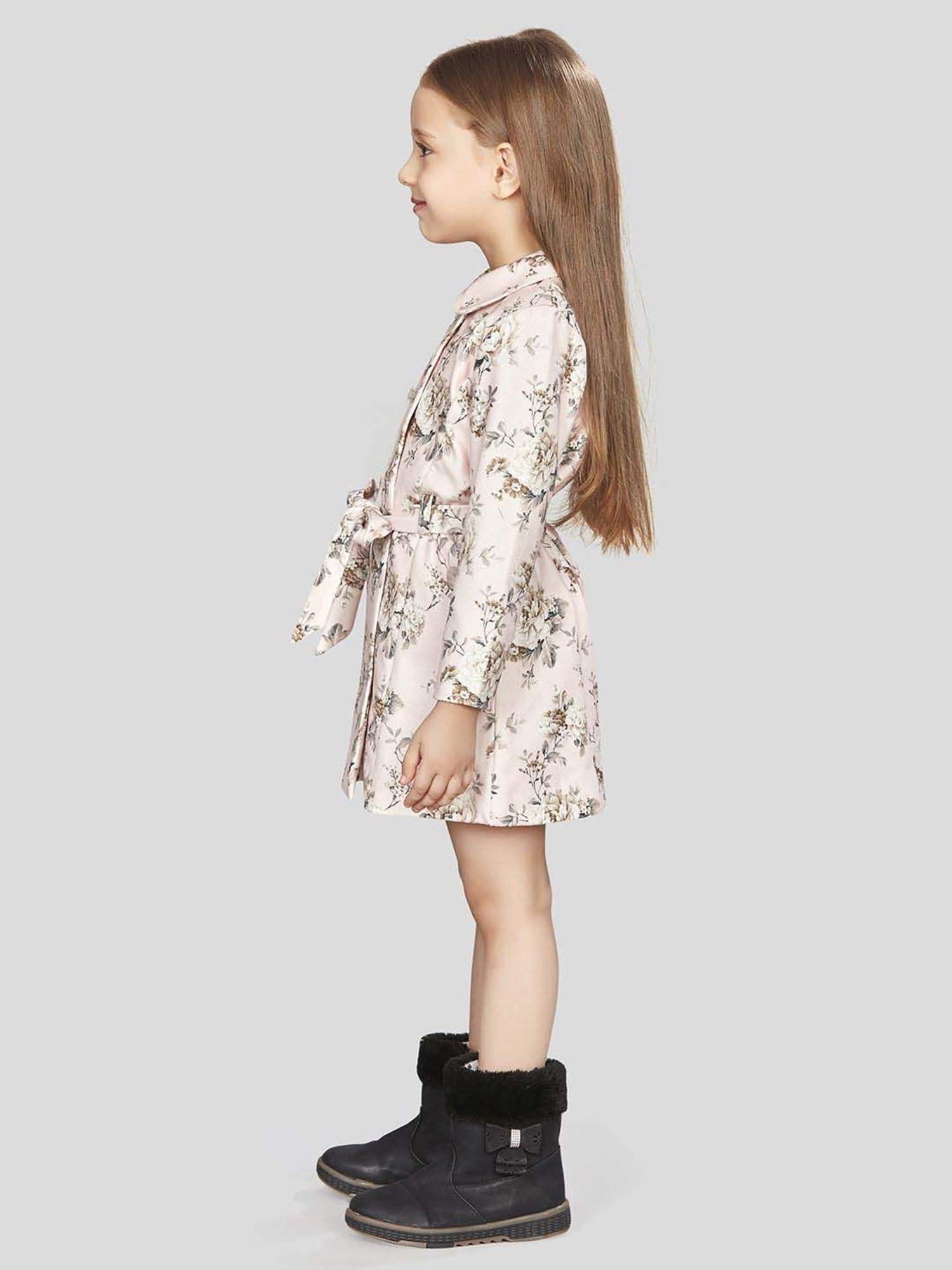Peppermint Girls Peach Floral Full Sleeves Dress
