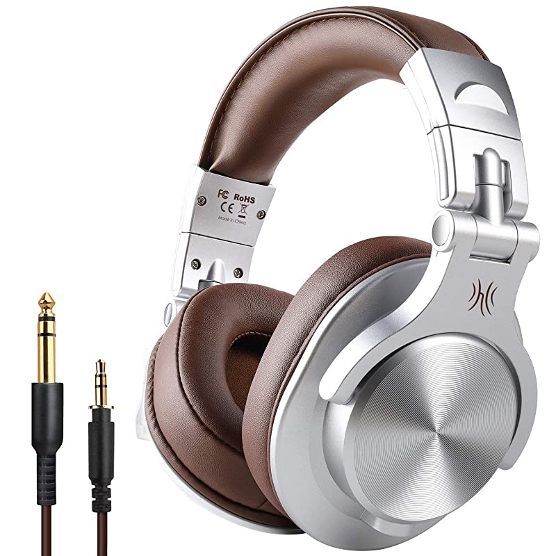 A70 Bluetooth Over Ear Headphones, Studio Headphones with Shareport, Foldable, Wired and Wireless Professional Recording Headphones with Stereo Sound for Electric Drum Piano Guitar (Silver)