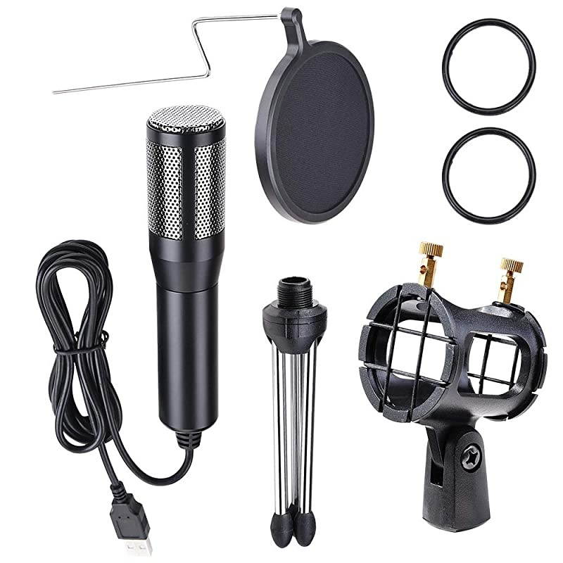 Condenser USB Microphone with Tripod Stand for Live Stream Game Skype YouTube Studio Vedio Recording Laptop Computer