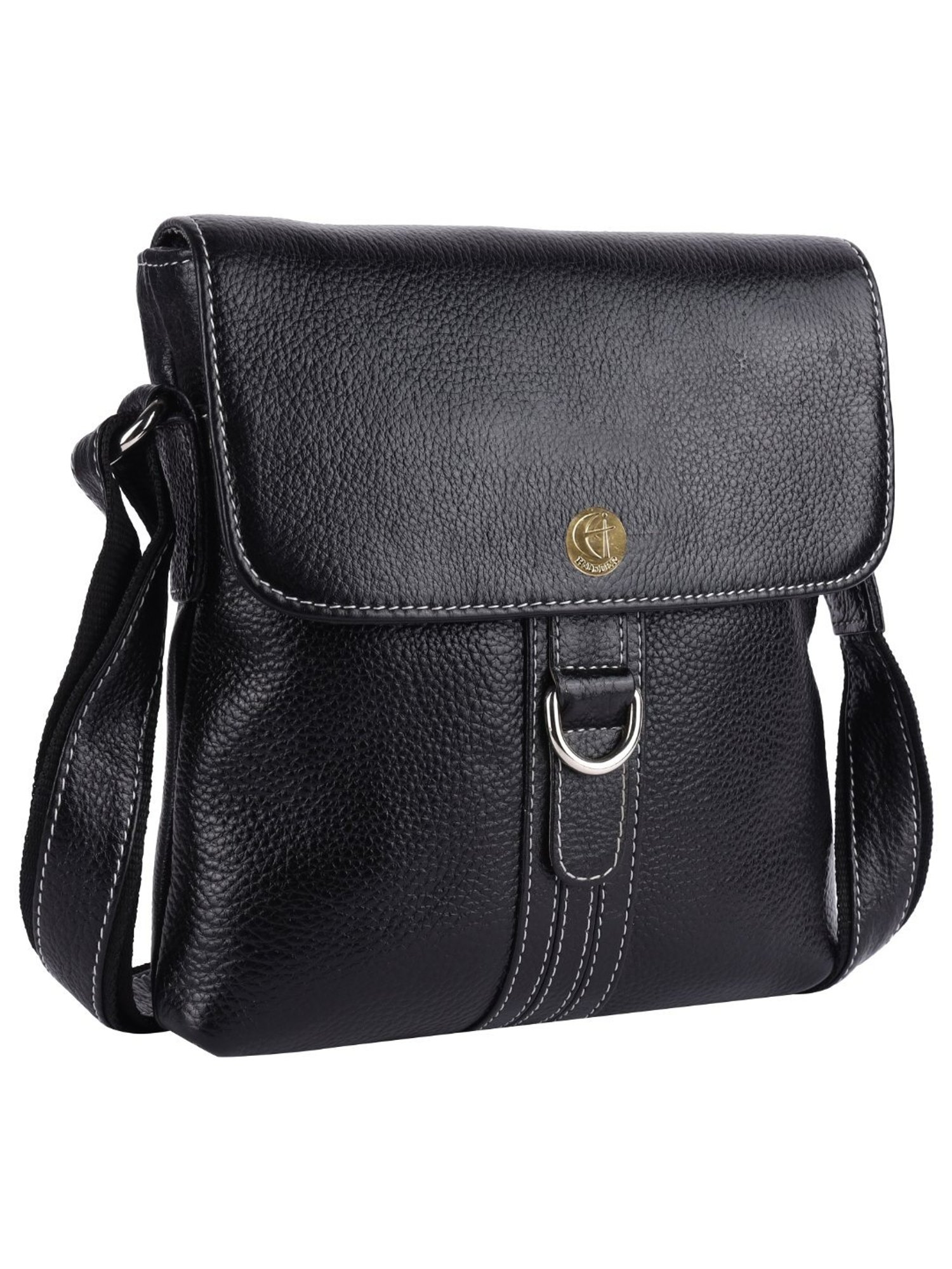 HiLEDER Black Textured Medium Leather 8 inch Cross Body Bag