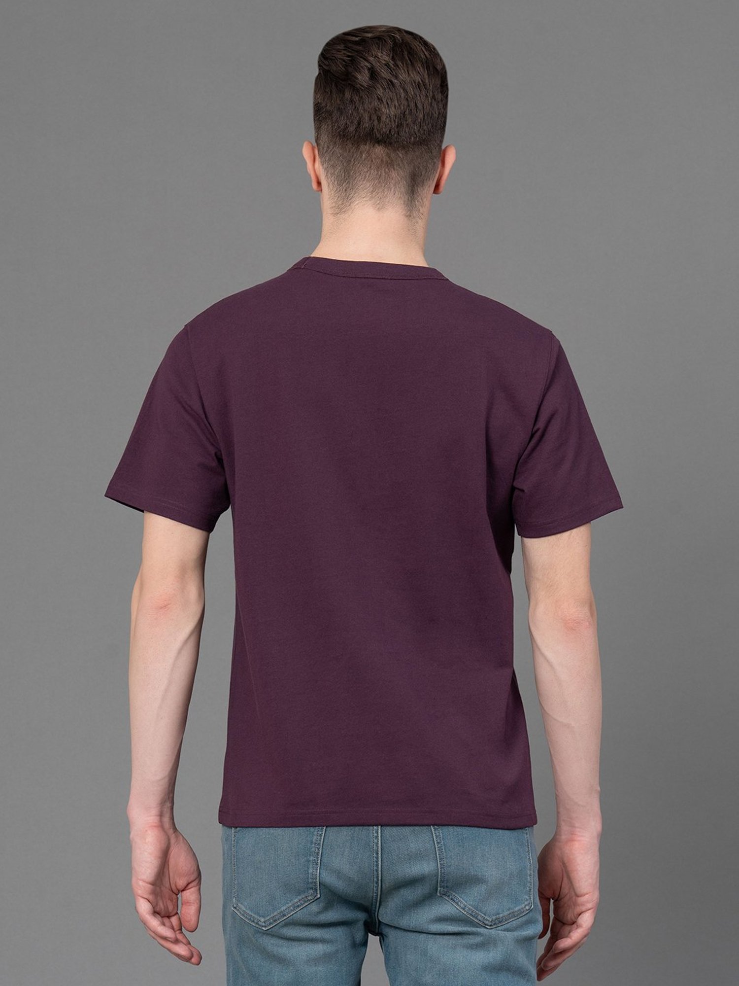 Red Tape Burgundy Regular Fit Cotton Crew T-Shirt