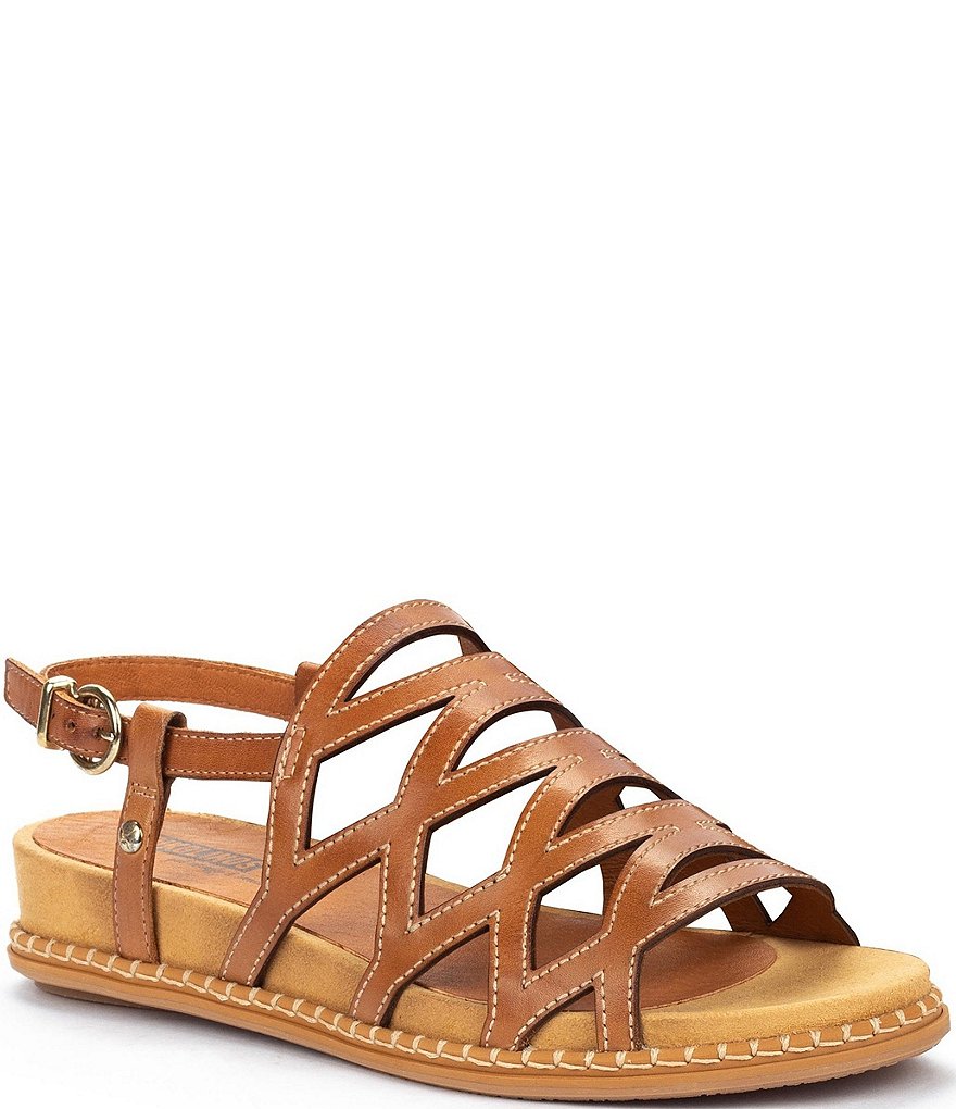 Pikolinos Marazul W3F Leather Whipstitch Detail Wedge Sandals