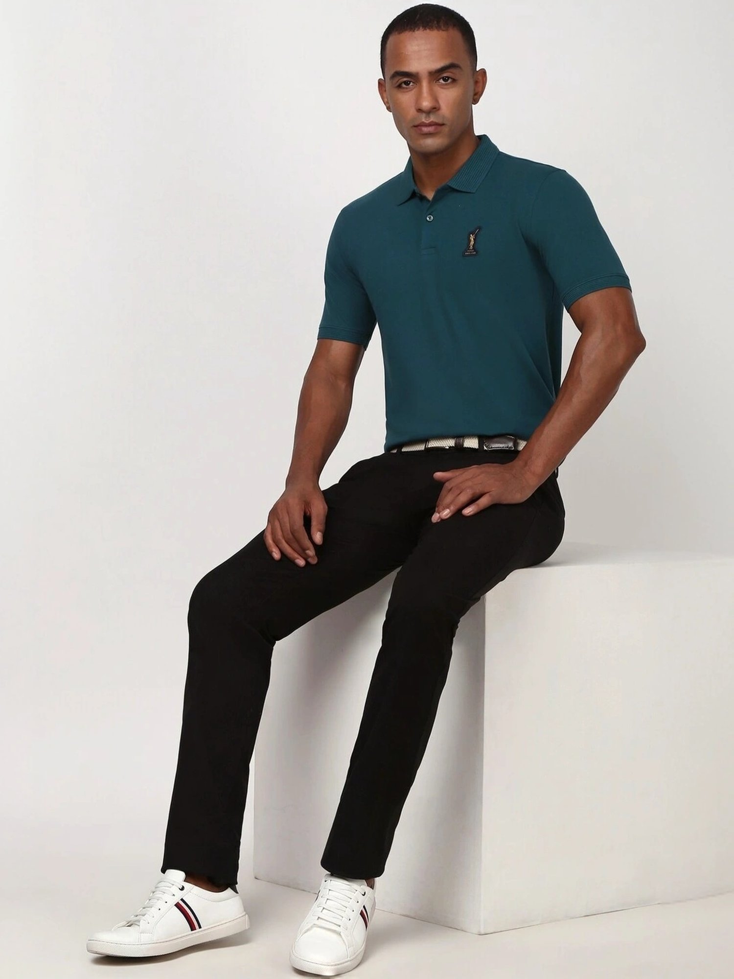 Peter England Casuals Green Cotton Regular Fit Polo T-Shirt