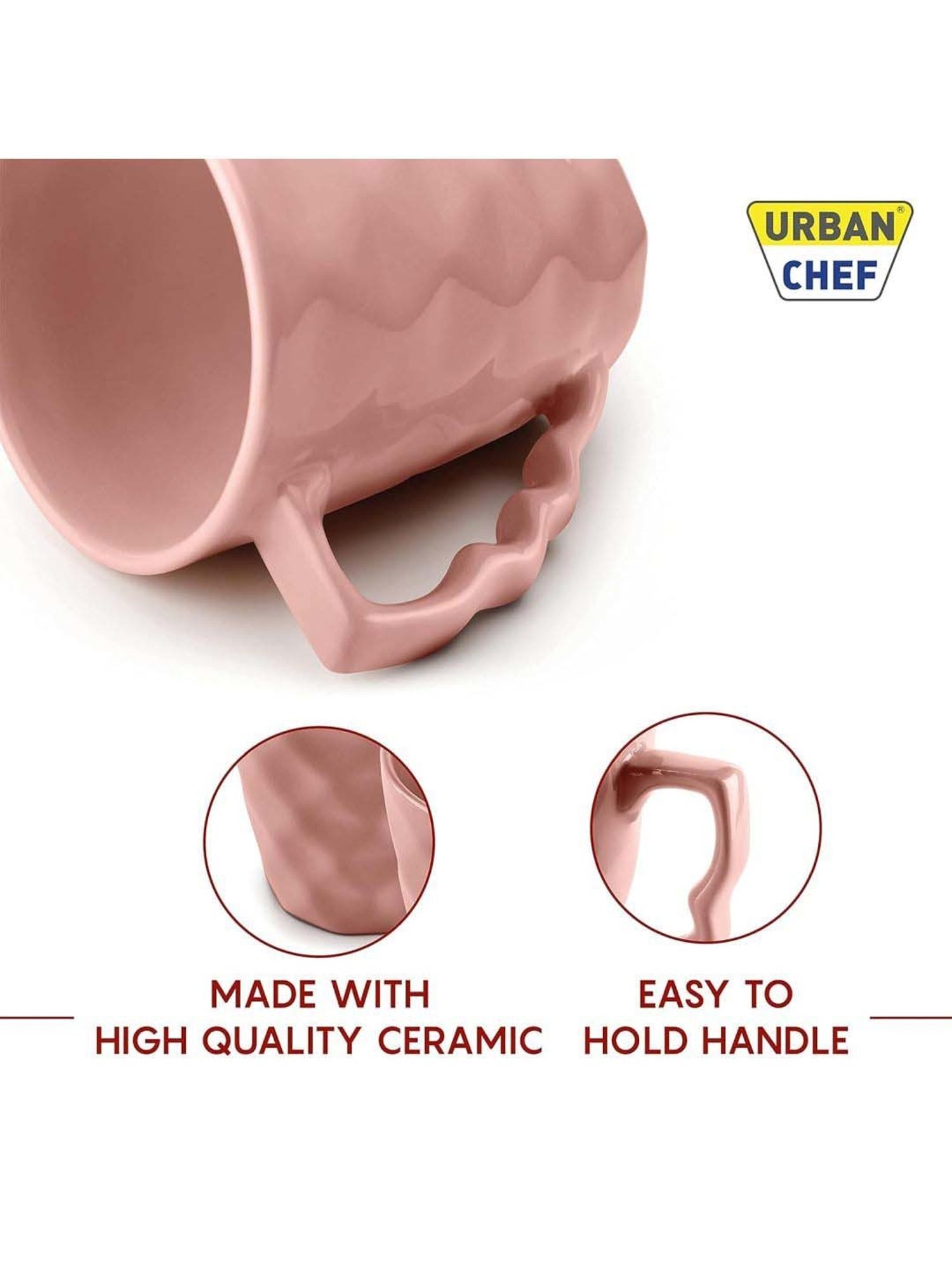 Urban Chef Pink Ceramic Prism Microwave Safe Coffee Mug With Handle (0.225 L) - Set of 2